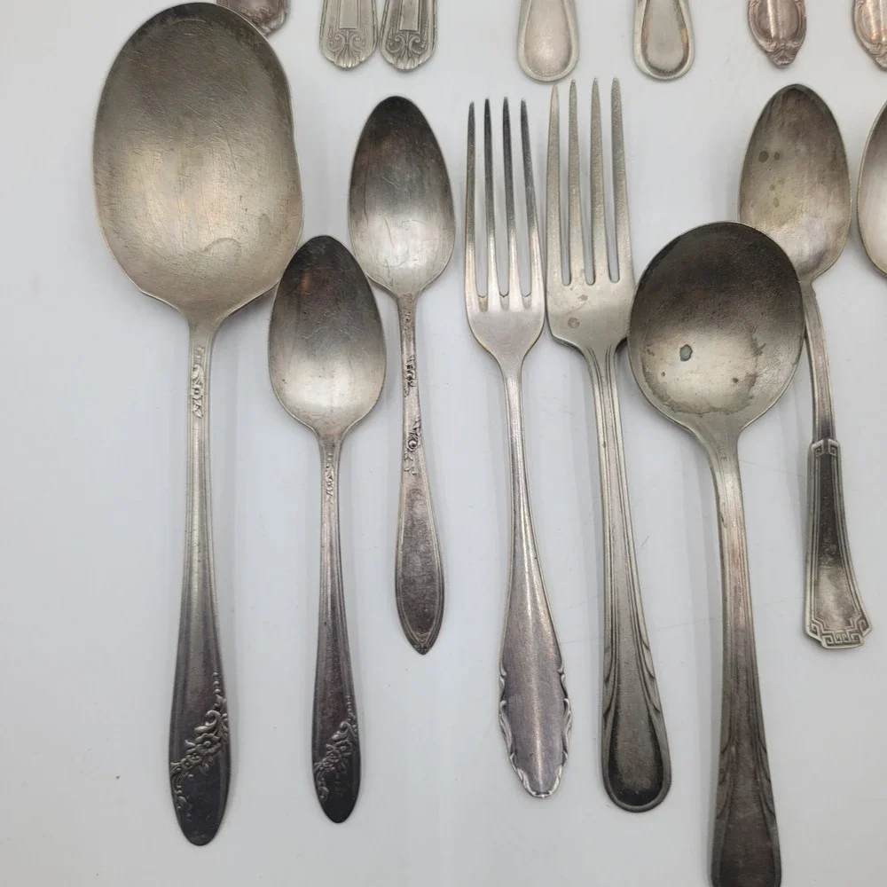 30pc Vintage Mixed Silverplate Flatware Lot Serving Pieces Ladles Ornate Floral